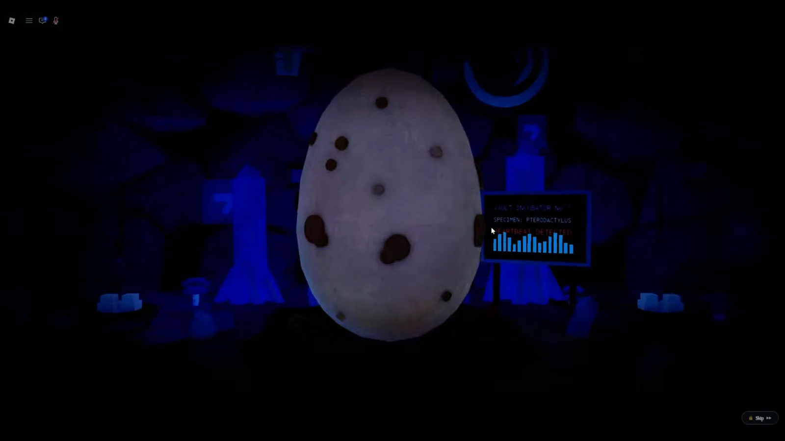 Egg in the incubator Spotted sky egg sitting inside the incubator chamber at Dr. Ivy’s lab in Prehistoric Farm waiting to hatch
